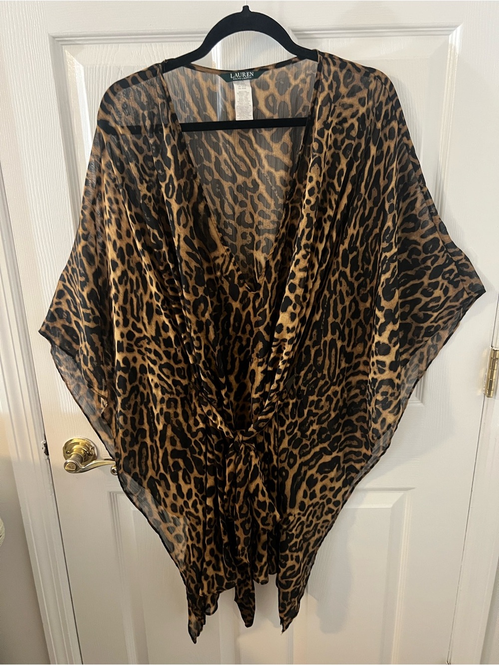 Lauren Ralph Lauren Brown and Black Leopard Sheer Kimono Cover-Up